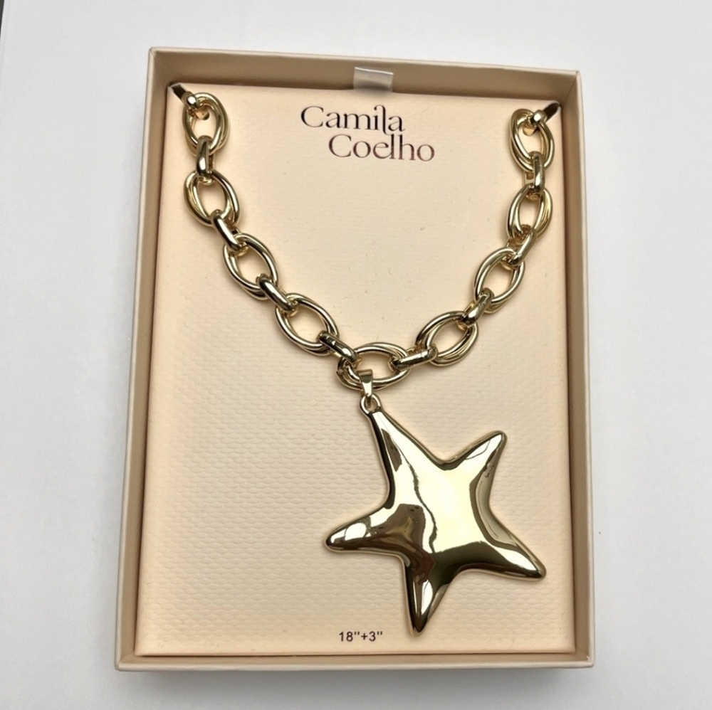 💛🔹️Camila Coelho🔹️beautiful Viral SHINY STAR medallion pendant 18" Necklace